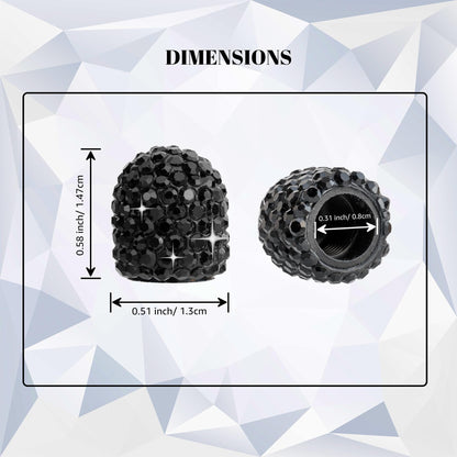 Black rhinestone tire valve caps dimensions showing size and fit
