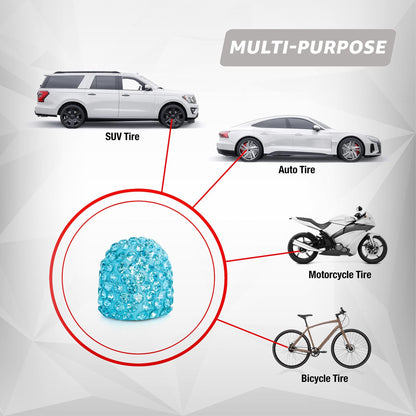 Blue rhinestone tire valve caps compatible with cars SUVs motorcycles and bikes
