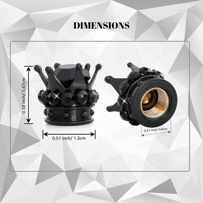 Crown tire valve caps dimensions showing size and fit
