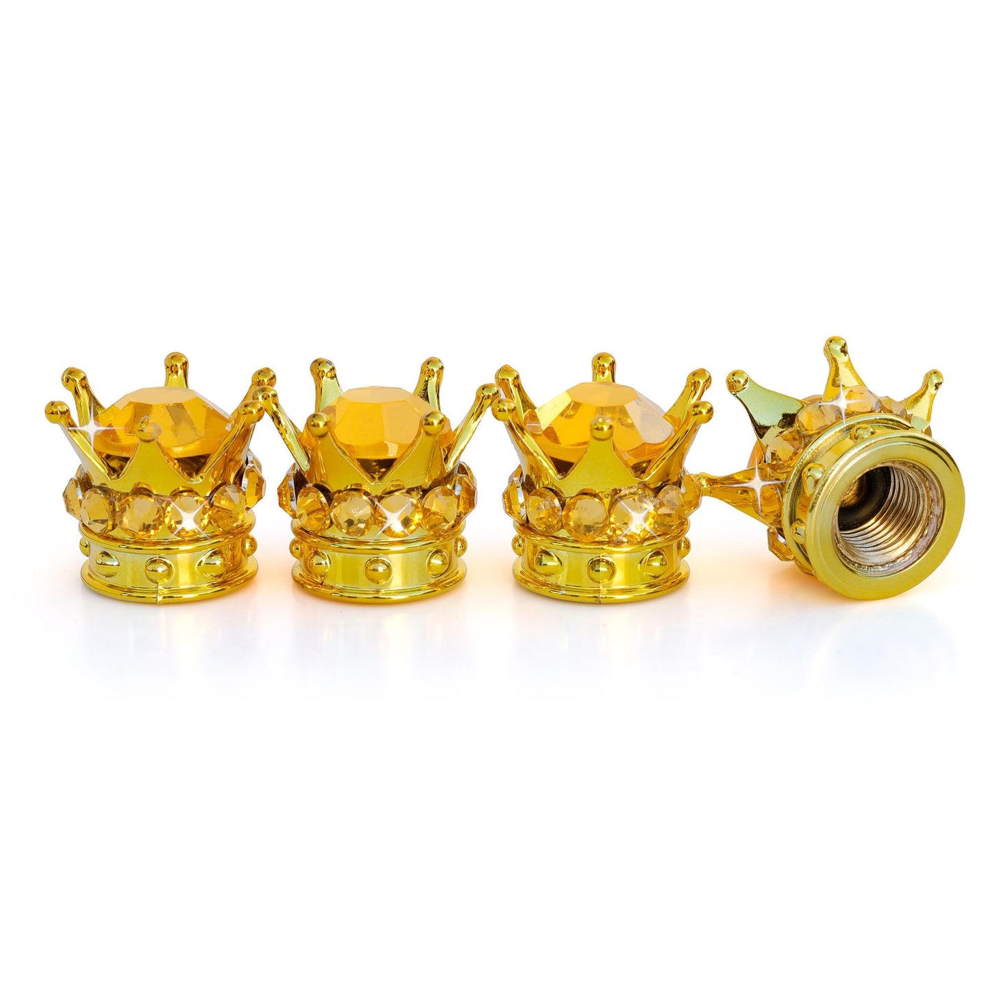 Gold crown tire valve caps 4 pack product view
