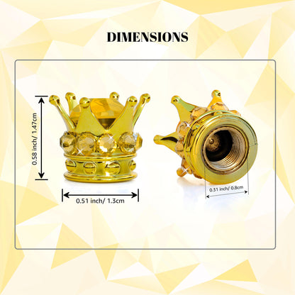 Gold crown tire valve caps dimensions showing size and fit
