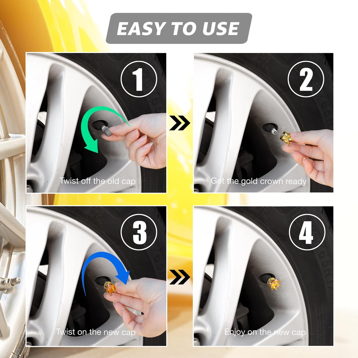 How to install gold crown tire valve caps in four simple steps
