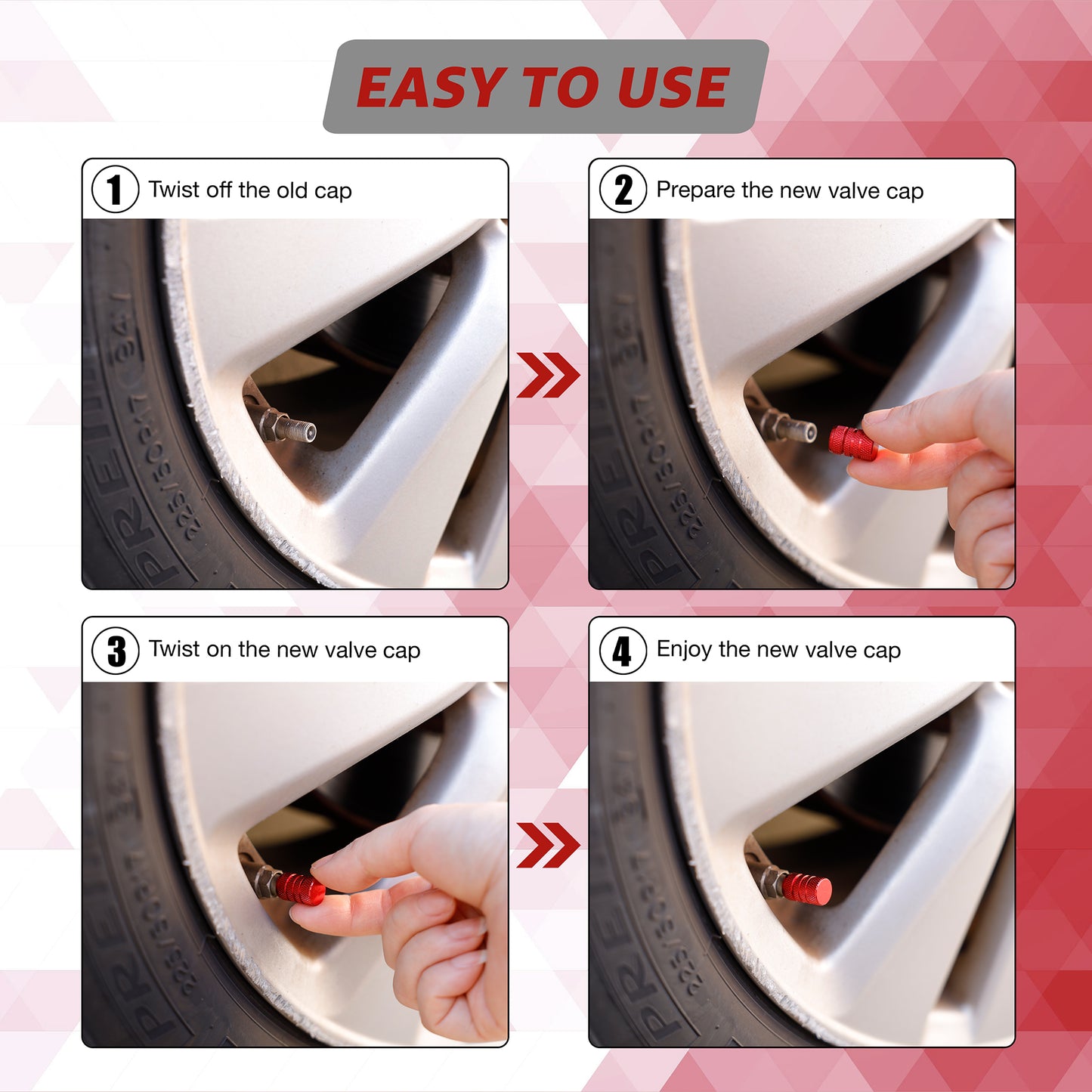 Red Valve Stem Caps (4-Pack)