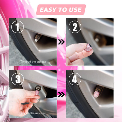 How to install pink rhinestone tire valve caps in four steps
