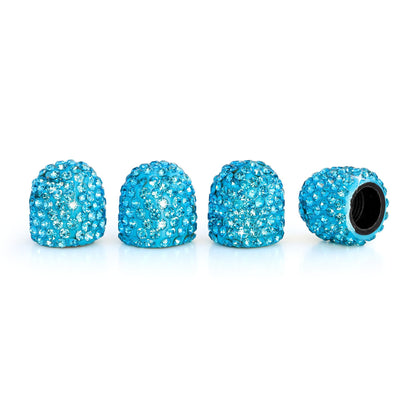 Blue rhinestone tire valve caps 4 pack crystal finish