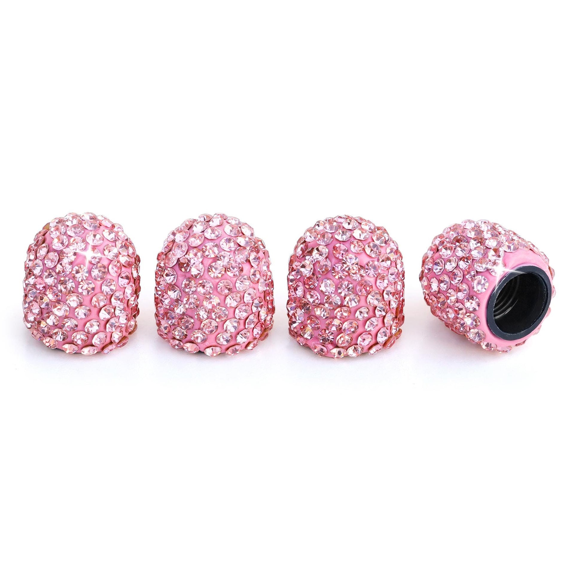 Pink rhinestone tire valve caps 4 pack sparkle detail