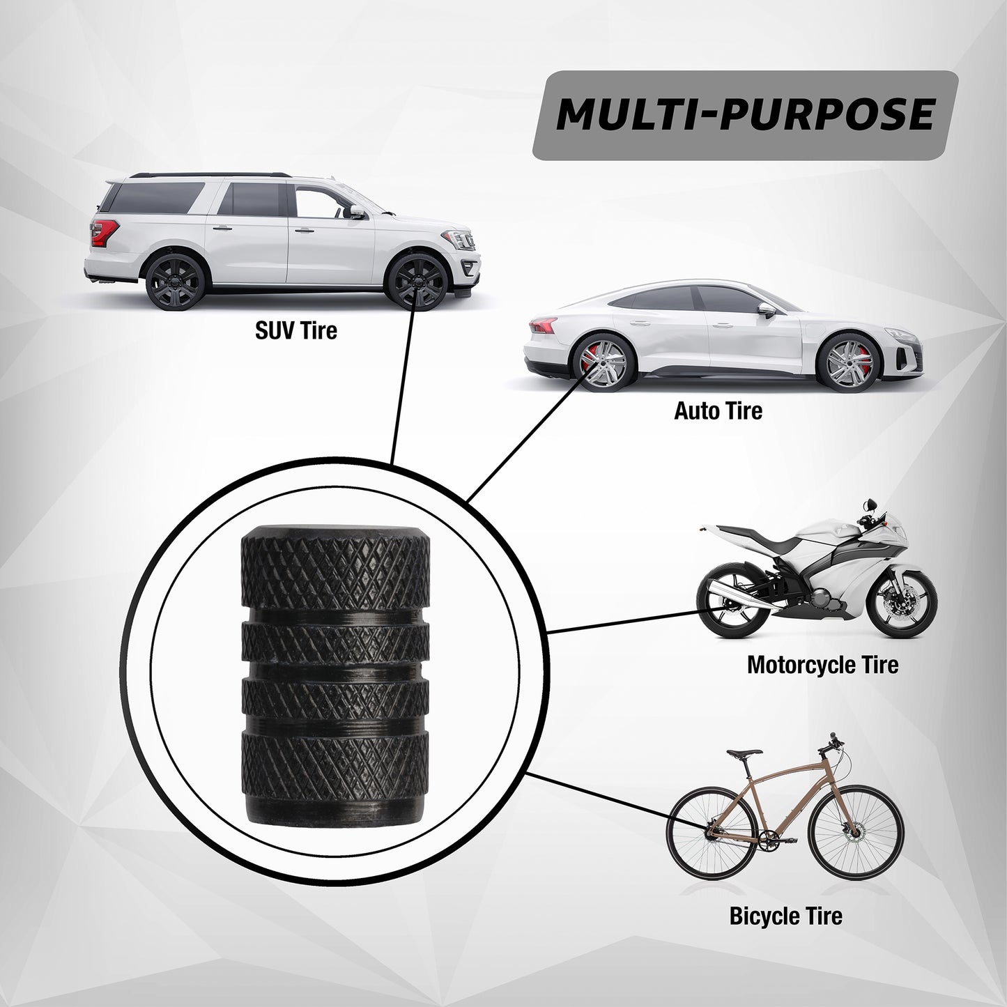 Black Aluminum Valve Stem Caps (4-Pack)