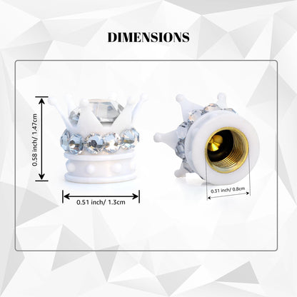 White crown tire valve caps dimensions showing size and fit
