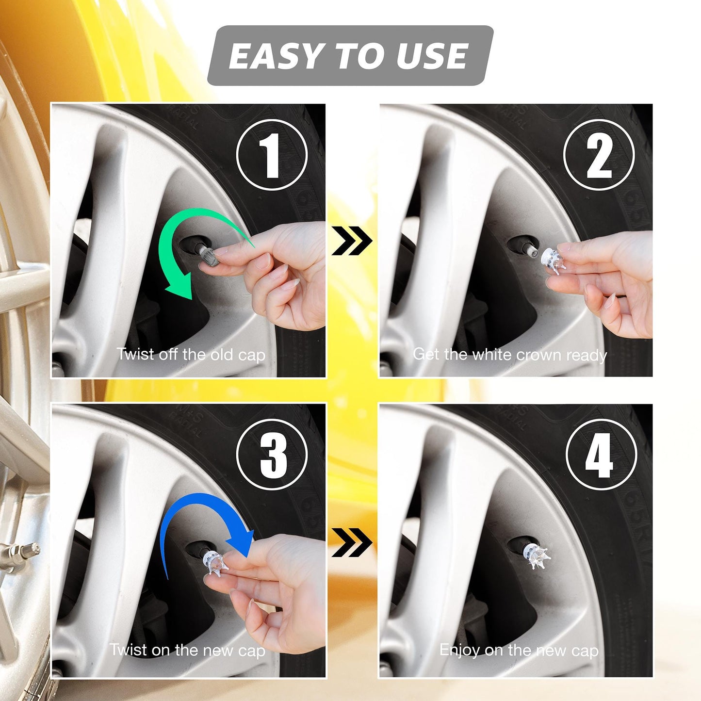 How to install white crown tire valve caps in four simple steps
