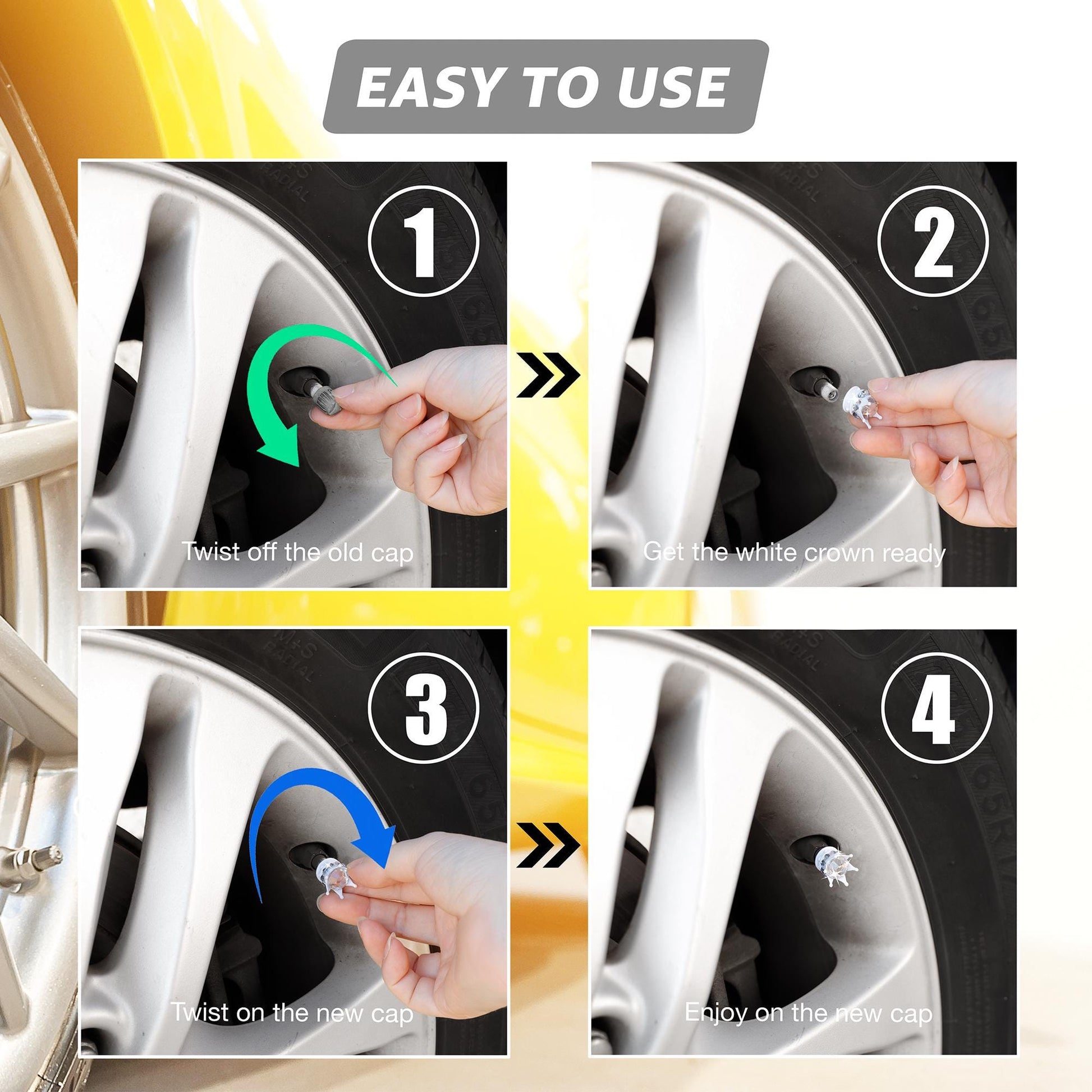How to install white crown tire valve caps in four simple steps
